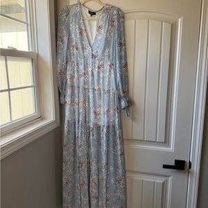 Blue Bishop Sleeve Maxi Dress